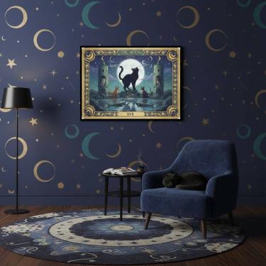 Imagem de Quadro Carta Tarot Gatos A Lua 70x50cm Mold Preta