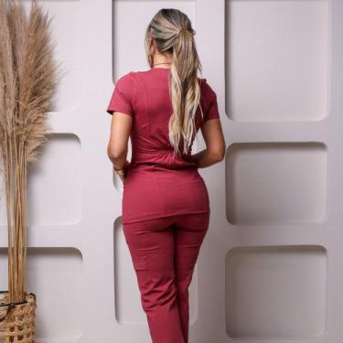 Imagem de Conjunto Scrub Pijama Cirúrgico Verona Marsala Toque Geladinho Poliami