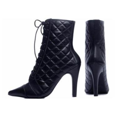 Imagem de Bota Bico Fino Feminina Preta Cano Curto Salto Alto Estilo-Feminino