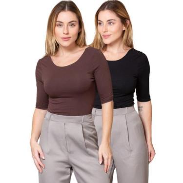 Imagem de Kit 2 Blusas Feminina Manga 3/4 com Abertura nas Costas - Maranne, Kit