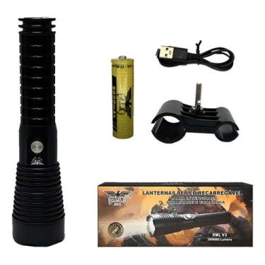 Imagem de Lanterna Tática Caça LED V3 Luz Branca Preta Alta Potência Zoom Ajustá