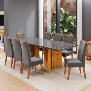 Imagem de Mesa de Jantar 8 Lugares Princeton com Vidro Mel/Grafite/Cinza - Viero
