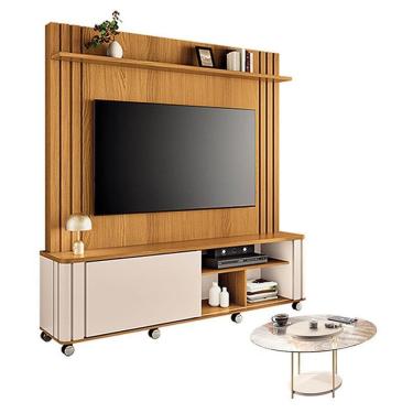 Imagem de Estante Home Theater Trinus Cinamomo Off White Com Mesa De Centro Sky Com Tampo De Vidro Off White -hb Móveis