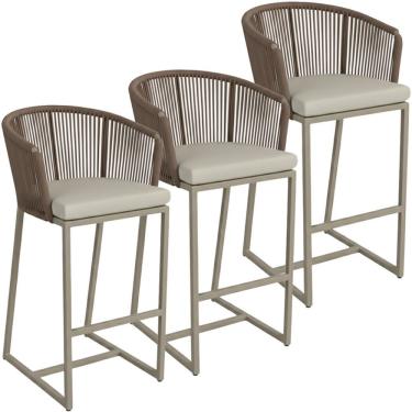 Imagem de 03 Banquetas Noronha Em Alumínio E Corda Náutica Trama Marrom