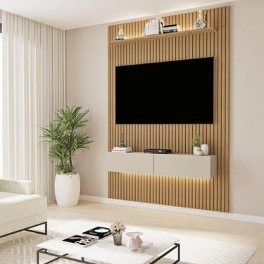 Imagem de Painel para TV até 50 Polegadas com LED MDF 134cmx218cm Frisado em Dup