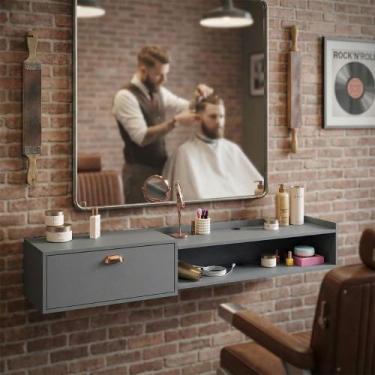 Imagem de Bancada 1.5 Suporte Barbearia Completa Balcão Suspenso Salão De Beleza