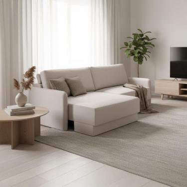 Imagem de Sofá Retrátil 4 Lugares 220cm Madrid com Braço Slim Linho Off White NS