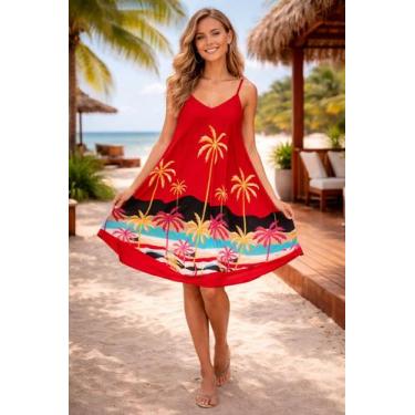Imagem de Vestido Longo Feminino de Alça Estampa Tropical - Deeyaa Indiana, Verm
