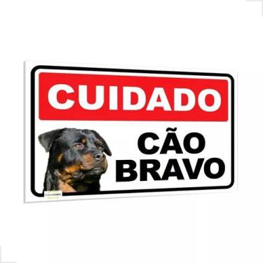 Imagem de Placa Cão Bravo Rottweiler 30x20cm Com Fita Dupla Face - Placa Forte