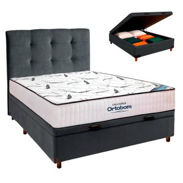 Imagem de Box Bau Blindado + Colchão Casal High Foam Ortobom + Cabeceira