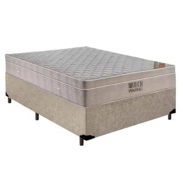 Imagem de Cama Box Casal Suede + Colchão Casal Ortobom Airtech Molas (65x138x188) Bege