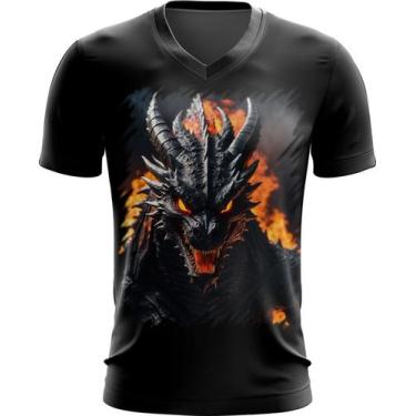 Imagem de Camiseta Gola V Dragão Dragon Chamas Infernal Fogo 1 - Kasubeck Store®