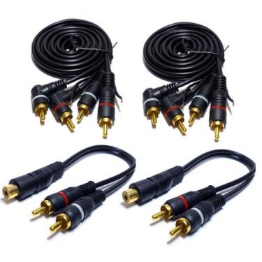 Imagem de Kit 2 Cabos Rca 1 Metro Mais 2 Cabo Y 2M 1F 2 Machos 1 Fêmea Plug Banh