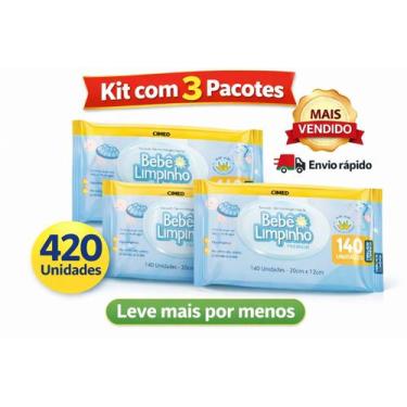 Imagem de Kit 3x Toalhinhas Umedecidas Bebê Limpinho Premium Cimed 140 Unidades 