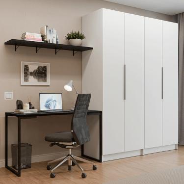 Imagem de Conjunto Home Office 2 Armários Neo 1 Escrivaninha 2 Prateleiras Branco/Nero Madesa