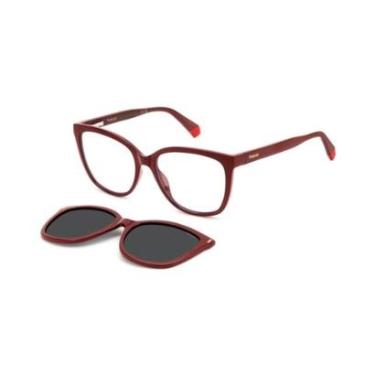 Imagem de Armação De Óculos Polaroid Clip On Pld6229/cs C9a 55 Vermelho Brilho-Feminino