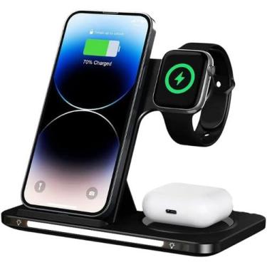 Imagem de Carregador Sem Fio Rápido, Indução, Wireless, 3 em 1, 15W Dobrável, Es