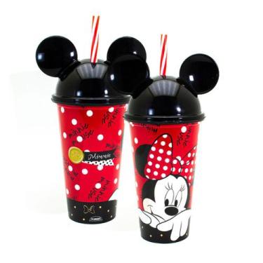 Imagem de Copo Infantil Minnie Vermelha Com Orelha e Canudo 500ml Plasútil