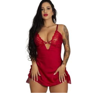 Imagem de Camisola sexy com detalhe em fita de cetim - Garota veneno, Vermelho, 