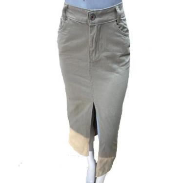 Imagem de Saia Jeans Longa Feminina Com fenda - Laifir Deluxe, Bege, 46