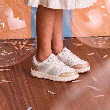 Imagem de Tênis Infantil Menina K360 Estilo Respitec Off White Ouro Casual Confortável Leve Anatô...