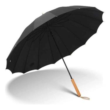 Imagem de Guarda Chuva Automático Preto 24 Varetas Cabo de Maderia - ELITE