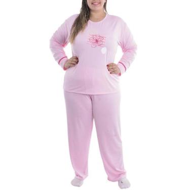 Imagem de Pijama Feminino Plus Size de inverno Suede Victory, 50, Rosa