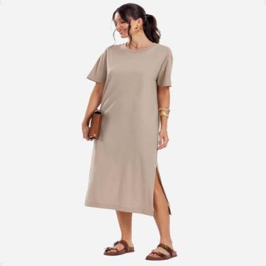 Imagem de Vestido Feminino Fendas Nas Laterais Básico Decote Redondo - Rovitex, 