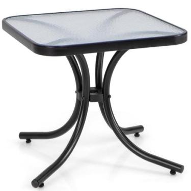 Imagem de Mesa lateral externa Giantex com tampo de vidro temperado e estrutura 