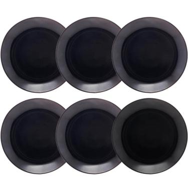 Imagem de Conjunto 6 Pratos de Vidro Opalino para Sobremesa 19cm Preto Servir Doces Lanches Tortas