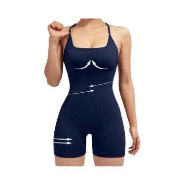 Imagem de Macacão Feminino De Verão Em Nylon Canelado Liso Para Yoga, Esportes E