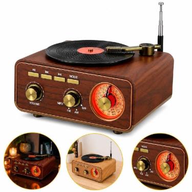 Imagem de Rádio Retrô Bluetooth Mini Toca Disco Radio Retro Am Fm Sw Caixa de Som Mp3 Mdf Vintage Recarregavel Usb Bivolt