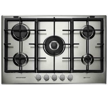 Imagem de Cooktop a Gás Brastemp BDK75DR 5 Bocas Inox com Duplachama Trempe Ferro Fundido Acendimento Superautomático 220V