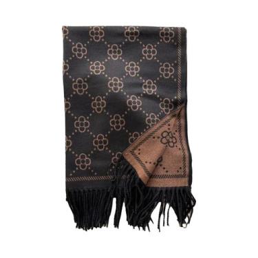 Imagem de Cachecol Feminino De Inverno Quente Em Caxemira Com Estampa Floral Dup