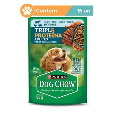Imagem de Ração Úmida Dog Chow Tripla Proteína Cães Adultos 15x85g - Purina