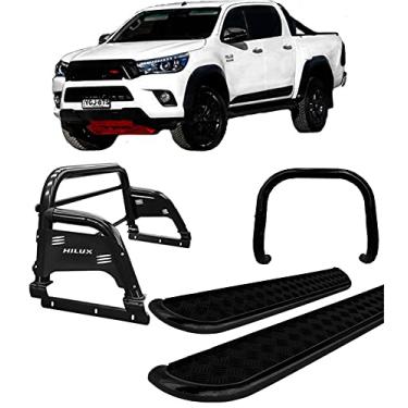 Imagem de Kit quebra mato+Estribo Chapa+Santo Ant H3 Hilux 16/20 Preto