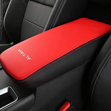 Imagem de XITER Protetor de capa para descanso de braço de carro, 1 peça de almofada de couro para console central de console central compatível com Nissan Altima 2019-2021, acessórios interiores para console central (preto + vermelho)
