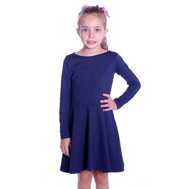 Imagem de Vestido Infantil Manga Longa Azul Marinho Decote Canoa