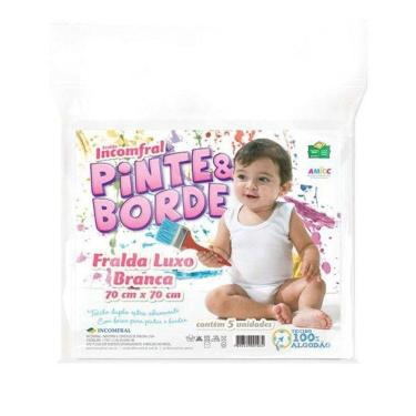 Imagem de Fralda de Pano Bebê para Pintar e Bordar Kit 5 peças Antialérgico 100% Algodão Luxo Tecido Duplo Incomfral