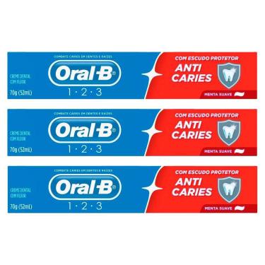 Imagem de Kit 3 Creme Dental Oral-B 123 Anticáries Menta Suave 70g