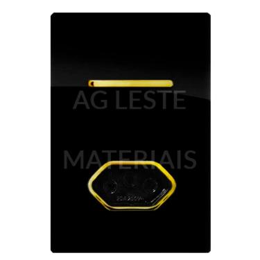 Imagem de Cj Interruptor Simples + Tomada 20A Com Suporte 4X2 - Dicompel Novara Preto Brilhante Gold - Dnv1700/21Pbgd