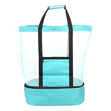 Imagem de Bolsa de praia de malha,bolsa de malha de praia de lona de acampamento com bolsa térmica removível organizador de embalagem multifuncional para piqueniques femininos, churrascos, acampamento (verde)