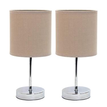 Imagem de Simple Designs LT2007-GRY-2PK Mini luminária de mesa básica cromada com cúpula de tecido, conjunto com 2 unidades, cinza
