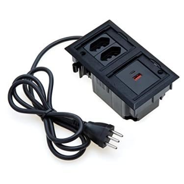 Imagem de Caixa De Tomada 4 Blocos Embutir 2 Tomadas 10A 2 USB 3.5A COR:PRETO