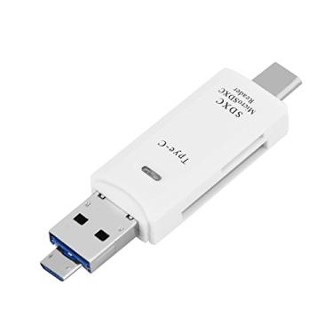 Imagem de Leitor de cartão, leitor de cartão USB 3.1 3 em 1 tipo C + USB + porta micro USB OTG para cartão TF SD telefone computador (branco)