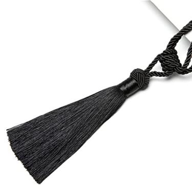 Imagem de 1 peça Suporte de Cortina Tieback Acessório de Cortina Feito à Mão Borlas Bola Pendurada Franja Amarração Traseira Cortina Borla Decoração de Casa, Preto, 2 peças
