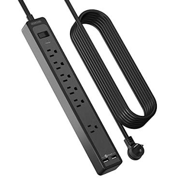 Imagem de Cabo de extensão NTONPOWER com 6 saídas (1 amplo espaço) 2 USB, interruptor de proteção contra sobrecarga, 1080J, 15A/1850W, suporte de parede para home office e bancada de trabalho, preto