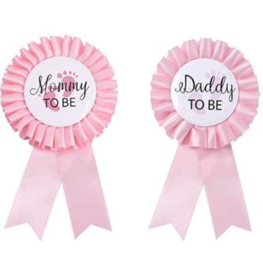 Imagem de CoolerthingsDG, Daddy to be & Mom to be Tinplate Badge Pin - botão de chá de bebê novo presente para papai gênero revela festa bebê menina rosa botão celebração de bebê (rosa), Liga de aço