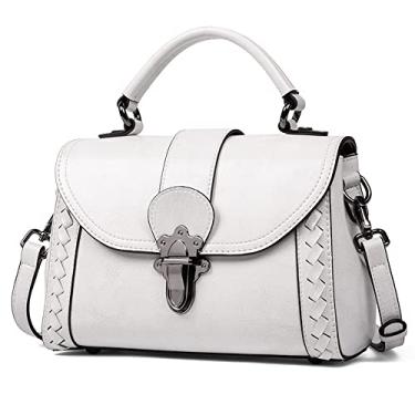 Imagem de Bolsa transversal com aba de alça superior para mulheres bolsa de couro moda retrô bolsa de ombro casual bolsas, Branco