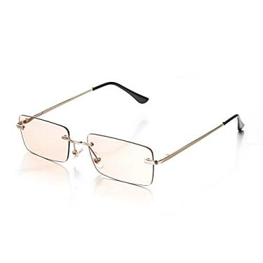 Imagem de Óculos de sol sem aro retangulares da moda, óculos vintage quadrados, design de luxo, armação retrô, unissex, óculos gradientes, óculos UV400, 7,A